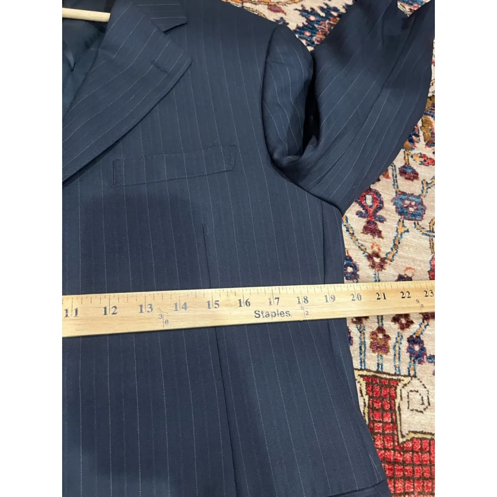 Men’s Canali Navy Blue Pinestripe Super 120s Wool Vintage Luxury Suit Jacket